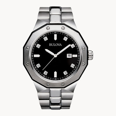 steel watch with diamond dial on steel bracelet