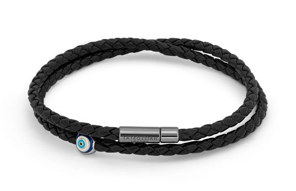 Pop Rigato Double Wrap Leather Bracelet In Black With Black Ruthenium Silver