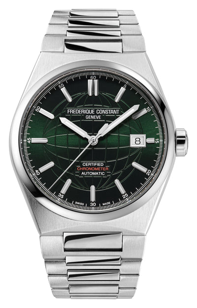 Frederique constant Steel wristwatch on green dial and steel bracelet
