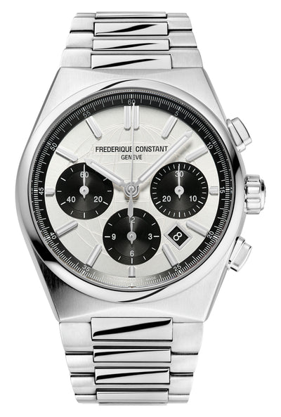 Frederique constant watch steel wristwatch with black and white dial on steel bracelet