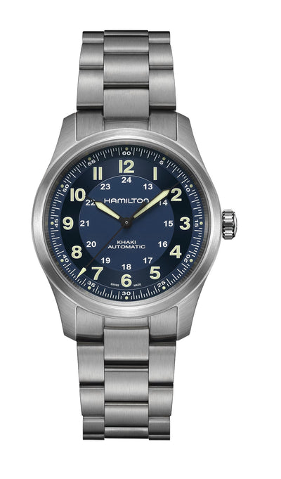 hamilton watch in titanium with blue dial