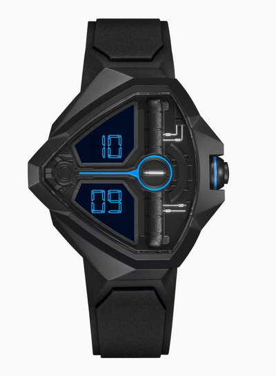 Hamilton all black watch with blue digital display 