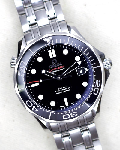 omega steel watch with black dial