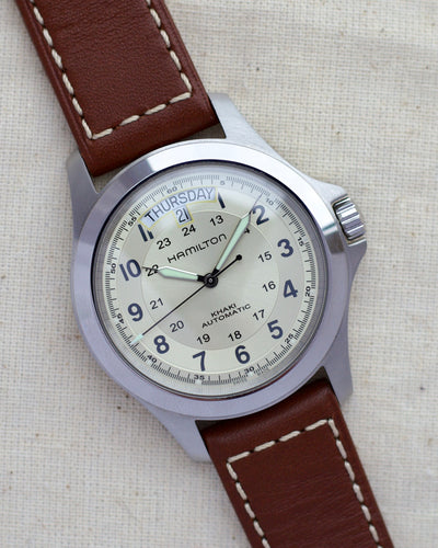 Hamilton steel watch in brown strap