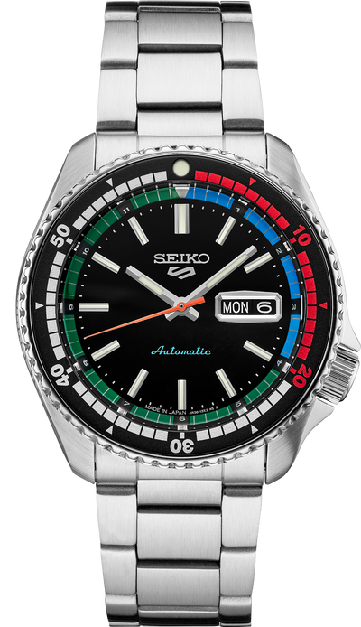 Seiko steel watch on black dial and steel bracelet 