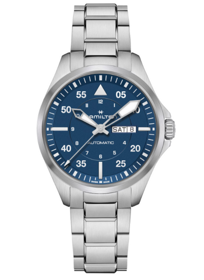Hamilton steel watch on blue dial