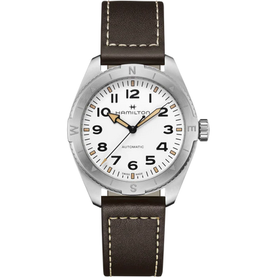 Hamilton steel watch on leather strap and white dial 
