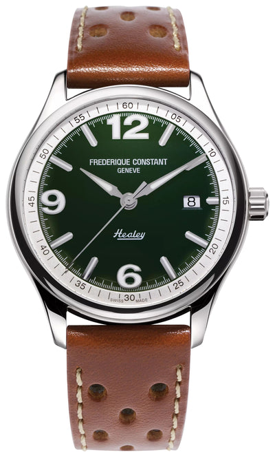Wrist watch with Green Dial and Brown Perforated Leather band