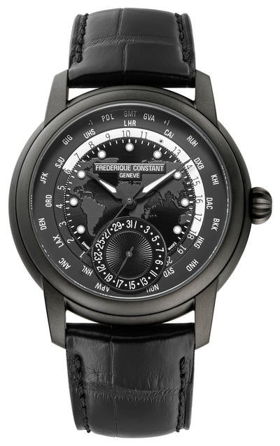 black steel wristwatch on Black dial with sunray finishing with black band