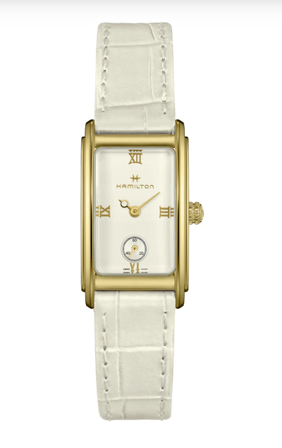 Gold Tone wristwatch on white Dial and white band