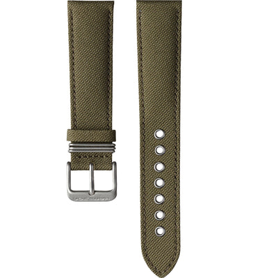 Green canvas wristwatch strap with pin buckle