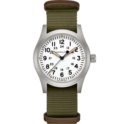 Steel Wrist Watch with White Dial on Green nylon band