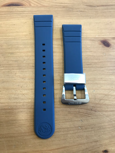 Blue Silicon watch strap with pin buckle and keeper