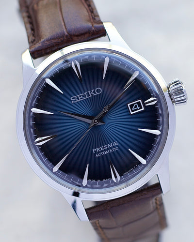 Seiko steel watch on leather strap