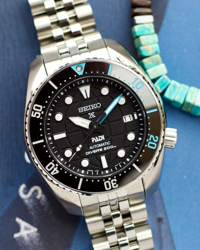 Seiko steel diver watch with black dial