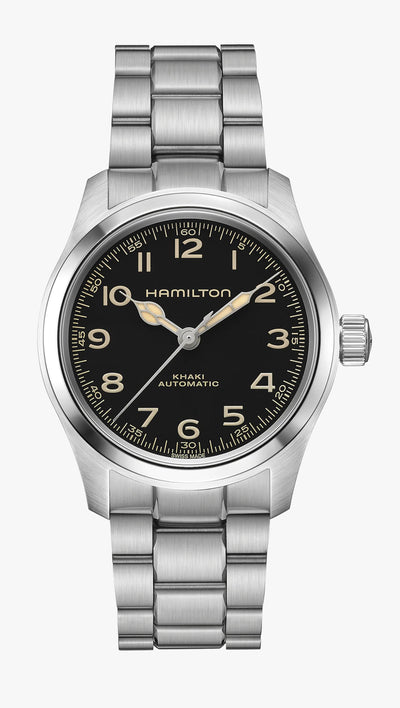 Hamilton watch with black dial on steel bracelet 