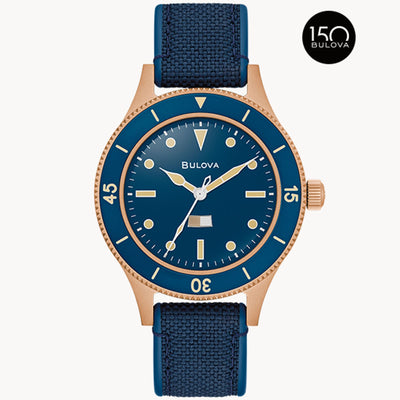 Bulova Bronze dive watch with blue strap