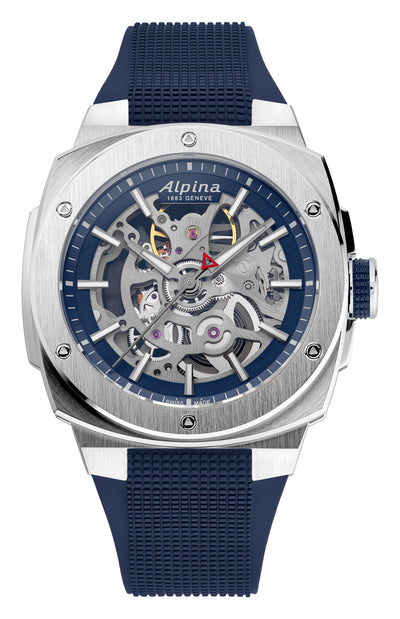 Alpina steel watch with skeletonized dial