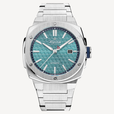 Alpina steel watch with blue dial and steel bracelet