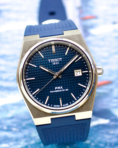 Tissot steel watch on rubber band