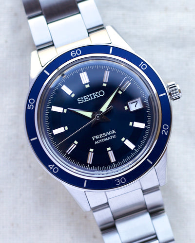 Seiko steel watch with blue dial