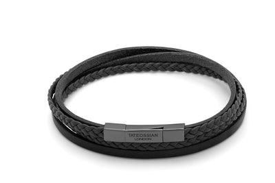 black leather multi layer bracelet