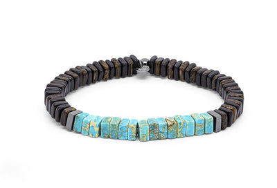ebony and palm wood beads bracelet with turquoise 
