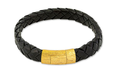 Black and Gold Leather Bracelet