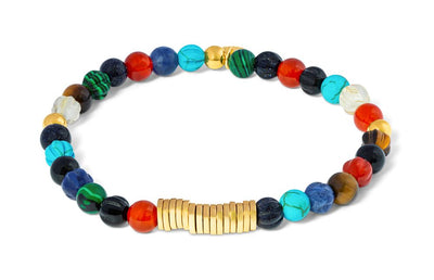 Multi Colour beads and Gold Discs Bracelet