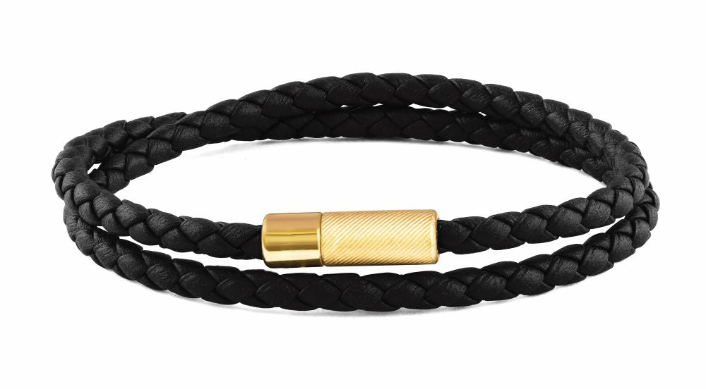 Pop Rigato Double Wrap Leather Bracelet In Black With Black