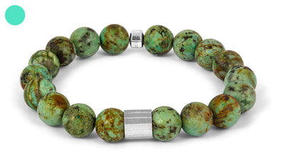 Beaded Bracelet in Rhodium Silver with Green African Turquoise