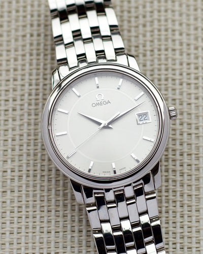 Omega steel watch with silver dial and steel bracelet