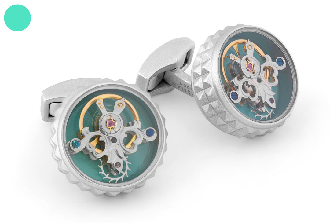 Blue Enamel Palladium Plated Diamond Giza Tourbillon Cufflinks