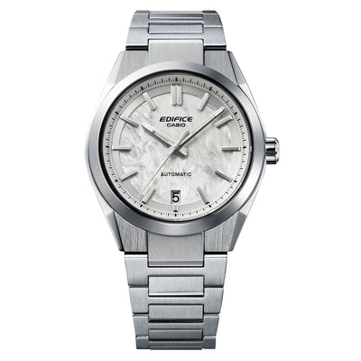 Silver Casio Edifice watch on a white background