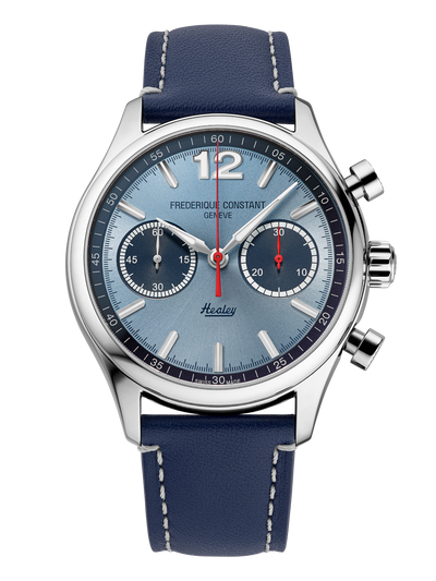 Wristwatch with blue strap and blue dial on a white background