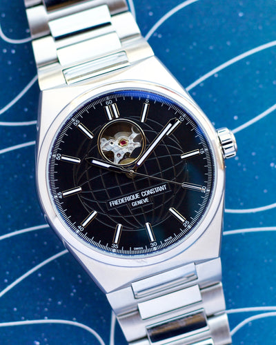 FC steel wristwatch on black dial and steel bracelet
