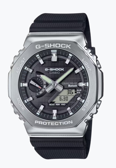 gshock steel watch with hybrid dial