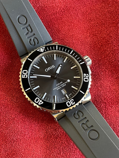 Oris titanium watch on rubber strap