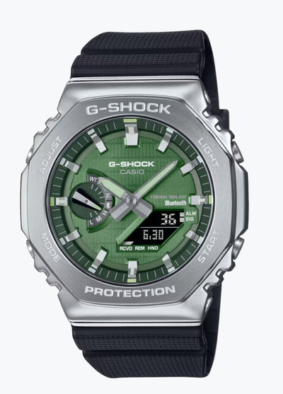 gshock steel watch with hybrid dial