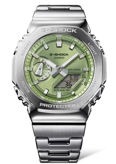 Gshock steel watch on hybrid green  dial 