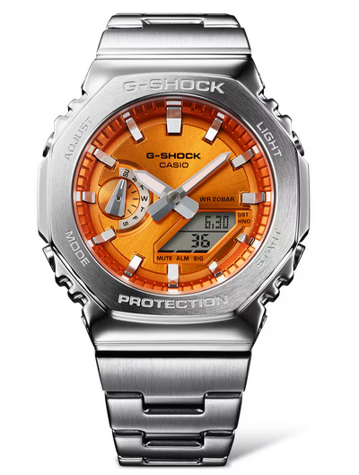 Gshcok steel watch hybrid display orange dial 