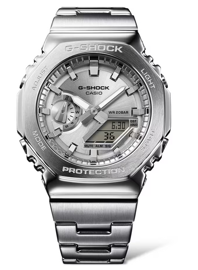 Gshock steel watch with Hybrid silver dial