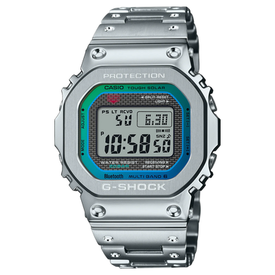 Gshock steel watch with multi color insert