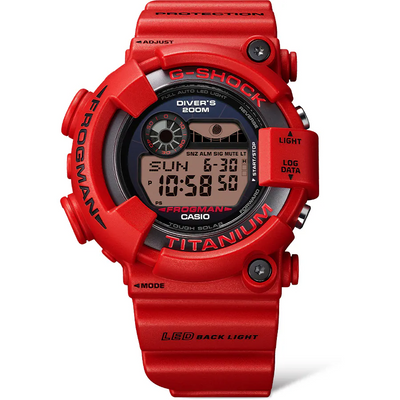 red plastic digital wristwatch 