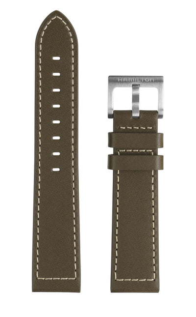Hamilton Green leather strap with contrast stitching