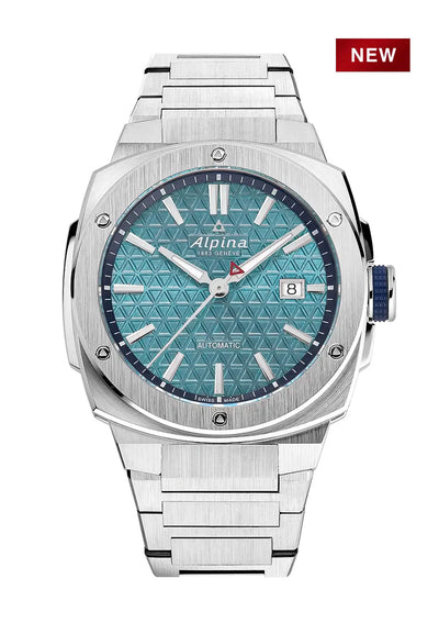 Alpina steel watch with blue dial and steel bracelet