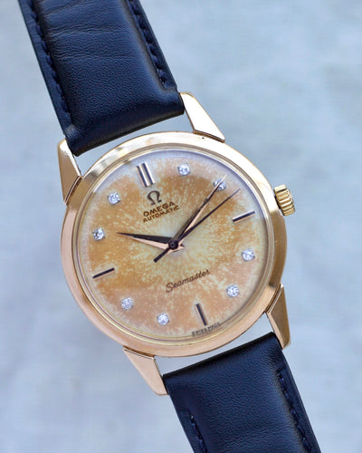 omega gold watch with diamond in dial
