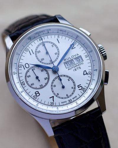 Bulova chronograph watch with white dial