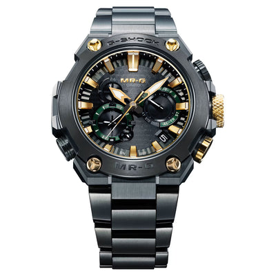 G-Shock watch with black and gold design on a white background