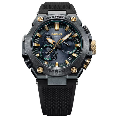G-Shock watch with black and gold design on a white background